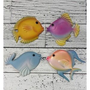 Vintage Resin Fish Hanging Colorful Neon ‎ Blue Pink Orange Yellow 5.5"